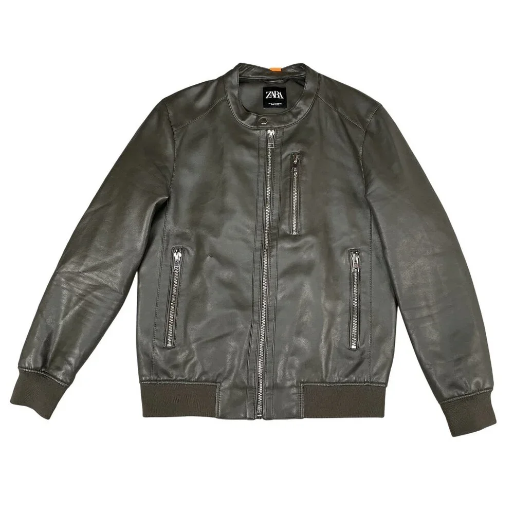 Zara Brown Faux Leather Moto‎ Jacket Sz Medium